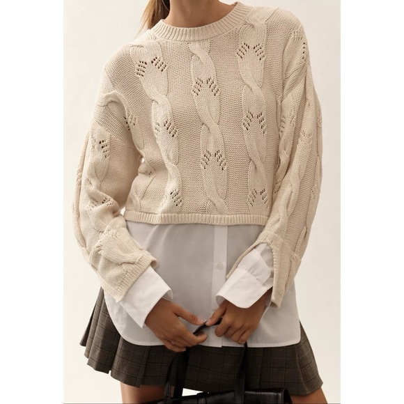 ANTHROPOLOGIE PILCRO Cable Twofer Sweater Ivory | XXS - Picture 4 of 14